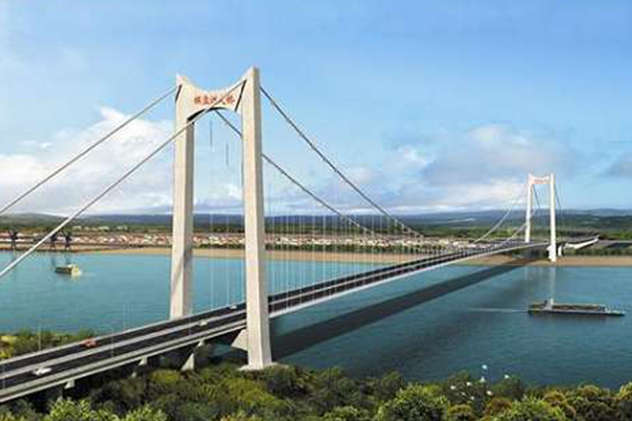 湖北棋盤洲長江公路大橋為地錨式懸索橋,主跨1038米。.jpg